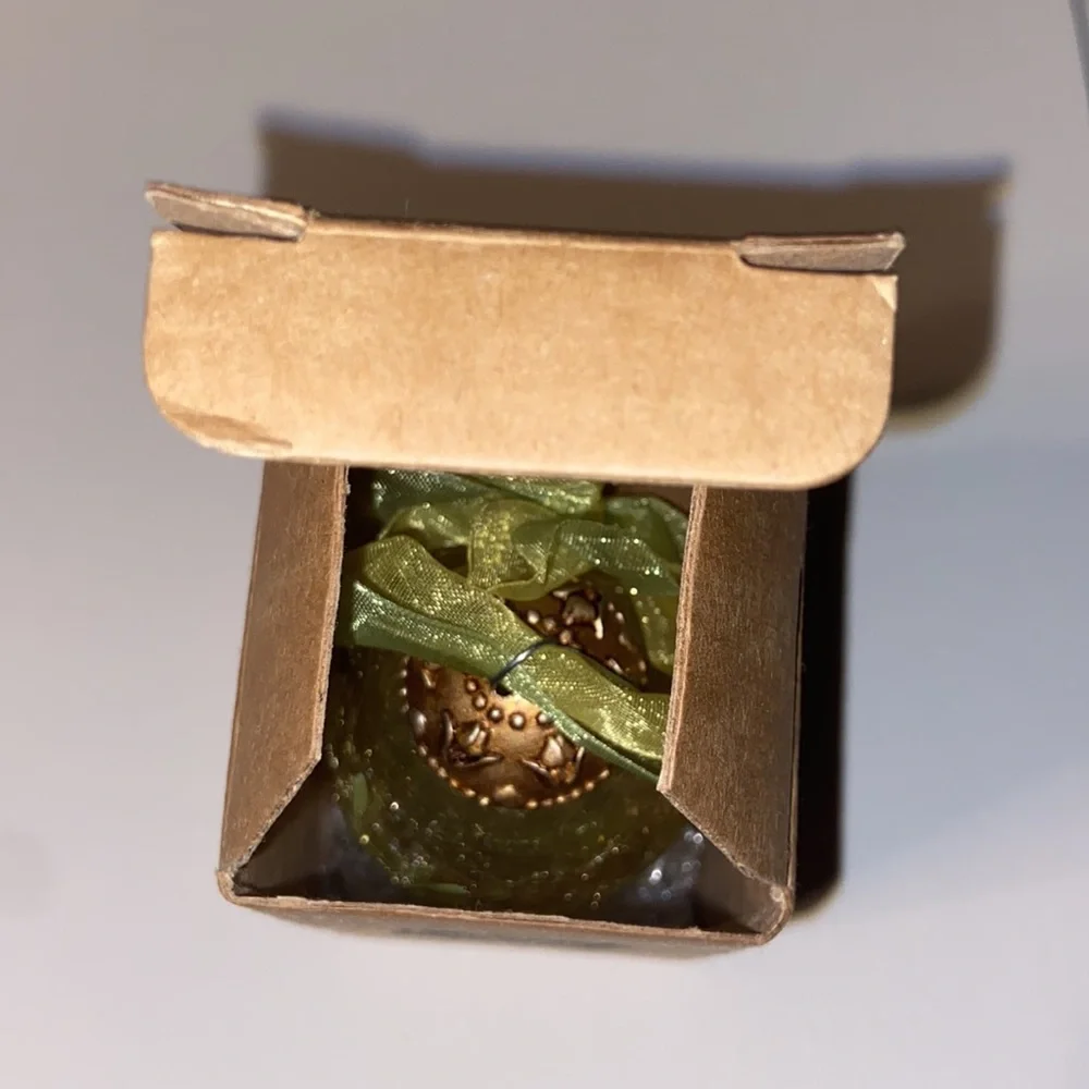 Russ Hand Painted Crackle Glass Yellow rose egg ornament with box.